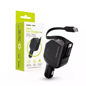 Mobile Origin 90W Car Charger CA22 USB-C+USB-A su 2x 60cm kabeliais