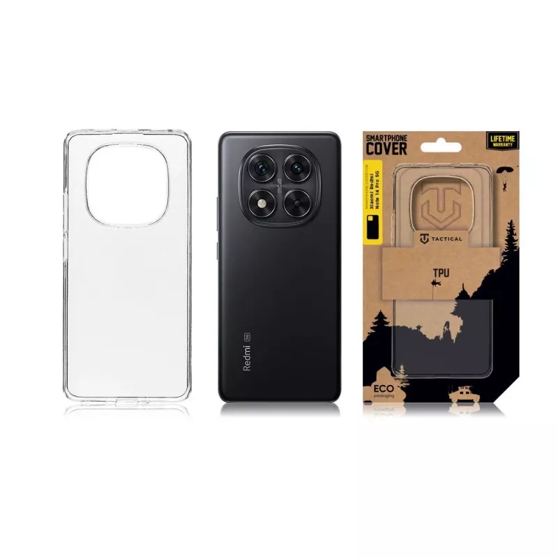 Tactical galinis dangtelis TPU, skirtas Xiaomi Redmi Note 14 Pro 5G, permatomas