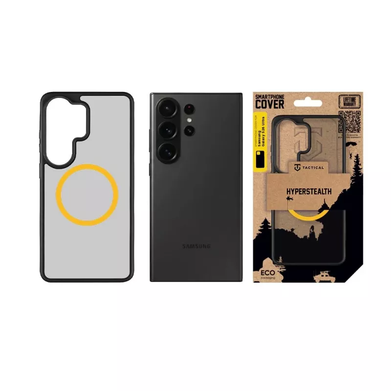 Taktinis galinis dangtelis MagForce Hyperstealth 2.0, skirtas Samsung Galaxy S26 Ultra, juodas/geltonas