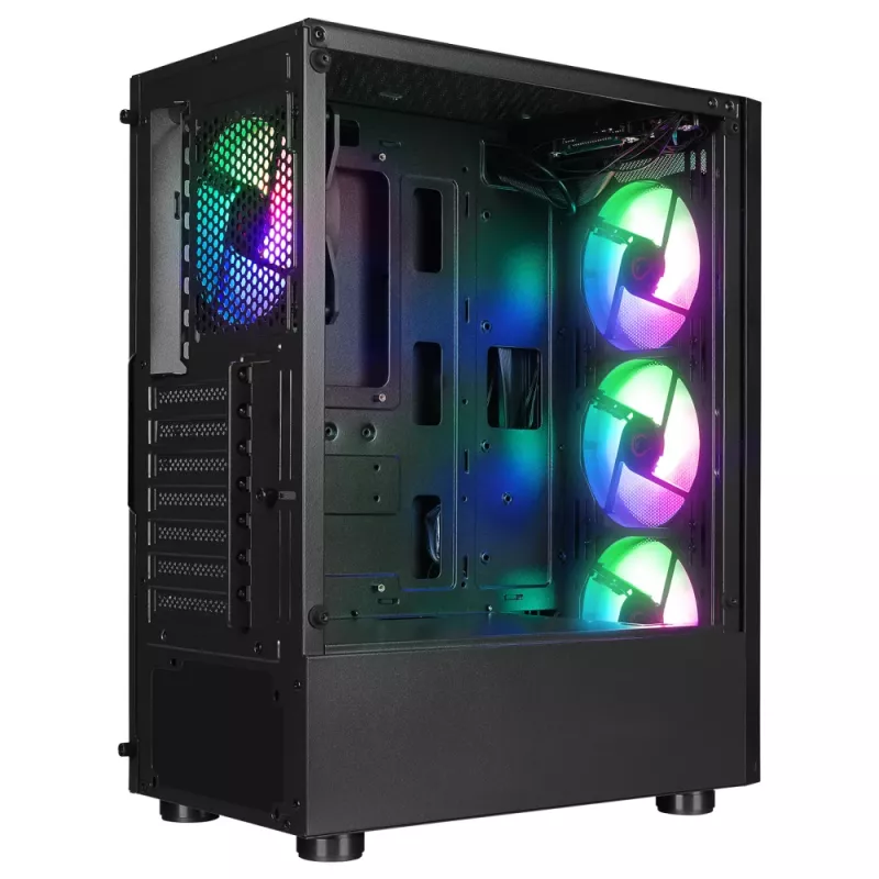 Rampage SHIVA Mid Tower PC Case with Tempered Glass Window and 4x 120mm Rainbow RGB Fans, Black