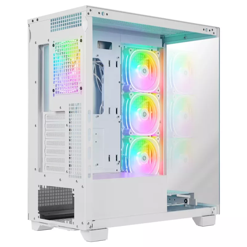 Rampage Hydra V1 Mid-Tower PC Case, White, 4x 120mm ARGB Fans, USB-C/USB-A, ARGB Hub, Tempered Glass