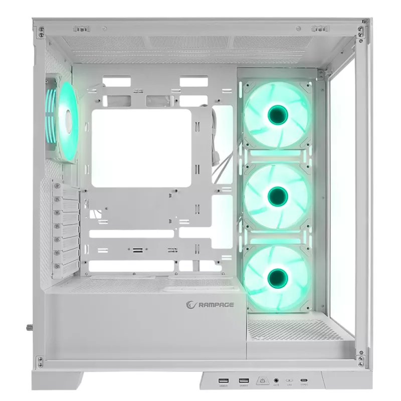 Rampage Hydra V2 Mid Tower PC Case White with 4x 120mm ARGB Fans and Tempered Glass