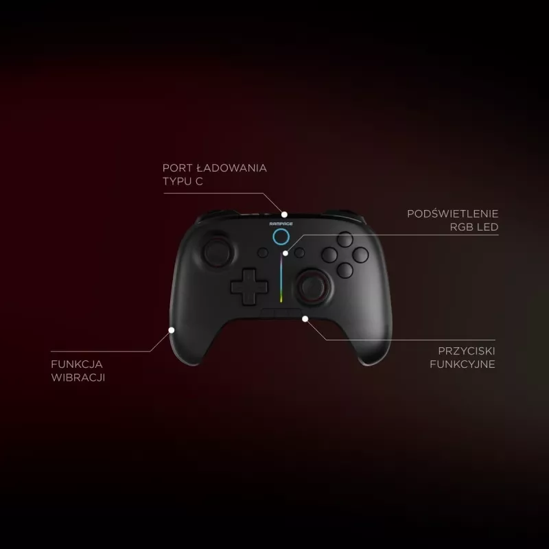 Rampage Hydra Pro Pad Wireless RGB 2.4G Hall Effect Controller with Magnetic Triggers, Black