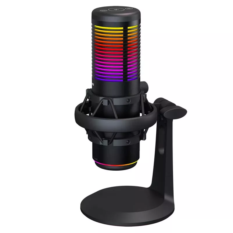 Rampage Bemol RGB USB-C stalinis mikrofonas su amortizuojančiu laikikliu, juodas