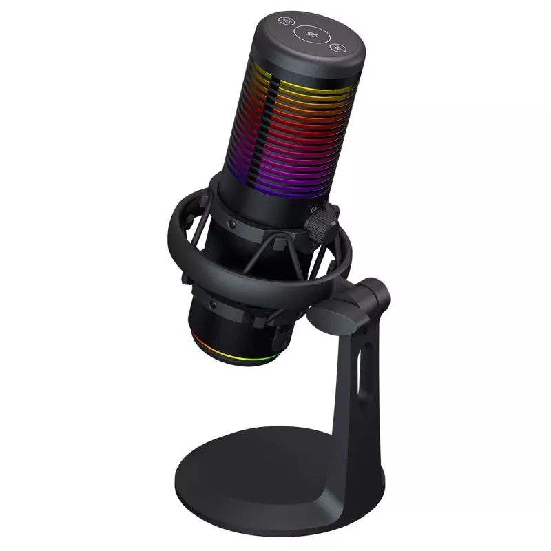 Rampage Bemol RGB USB-C stalinis mikrofonas su amortizuojančiu laikikliu, juodas