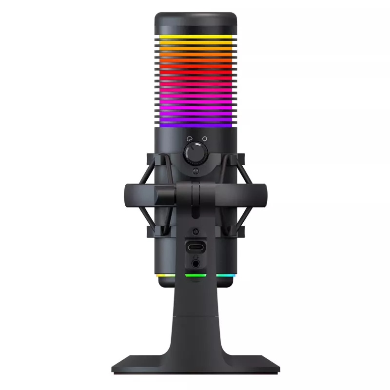 Rampage Bemol RGB USB-C stalinis mikrofonas su amortizuojančiu laikikliu, juodas