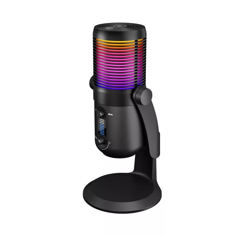 Rampage Diyez RGB USB-C stalinis mikrofonas su garso lygio indikatoriumi, juodas
