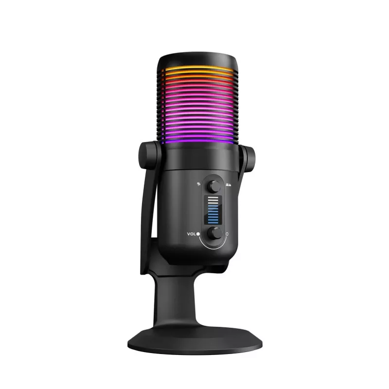 Rampage Diyez RGB USB-C stalinis mikrofonas su garso lygio indikatoriumi, juodas