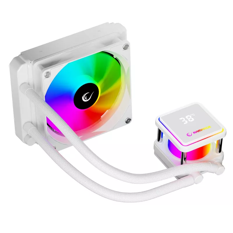 Rampage INFINITE V120 All-in-One Liquid CPU Cooler 120mm ARGB, Temperature Display, White