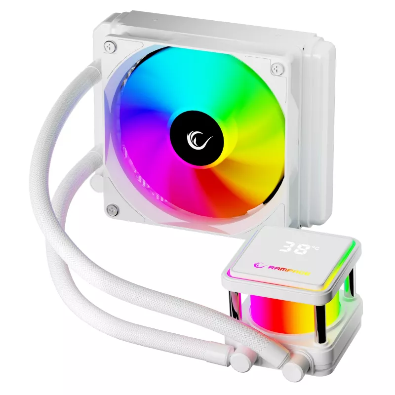 Rampage INFINITE V120 All-in-One Liquid CPU Cooler 120mm ARGB, Temperature Display, White