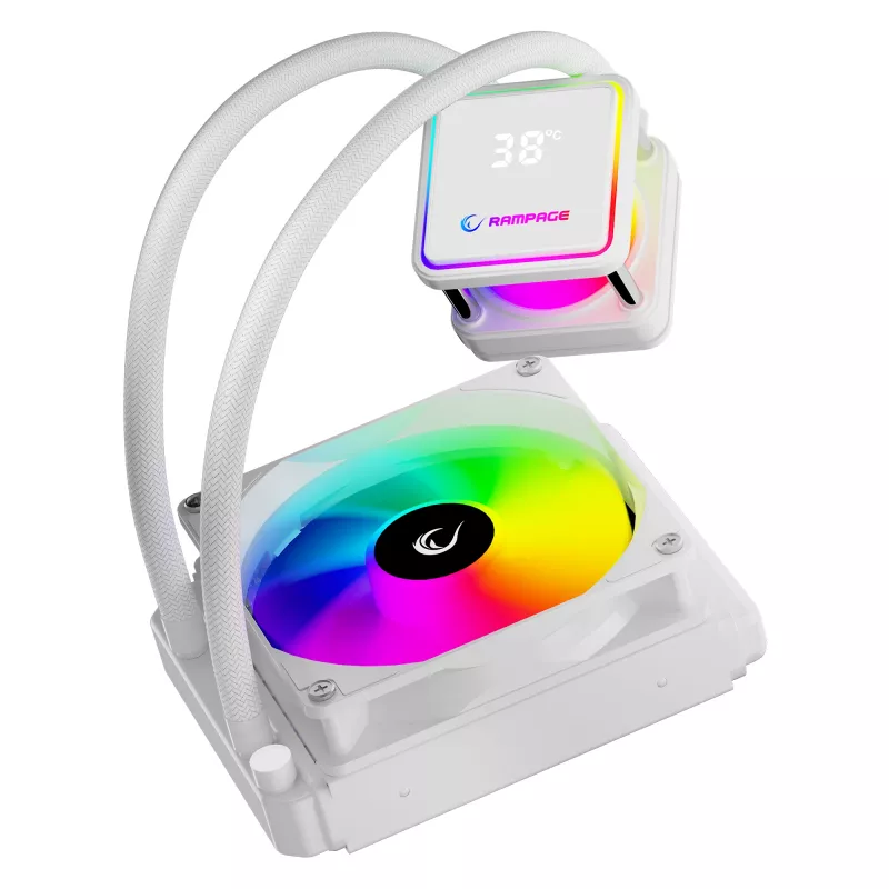 Rampage INFINITE V120 All-in-One Liquid CPU Cooler 120mm ARGB, Temperature Display, White