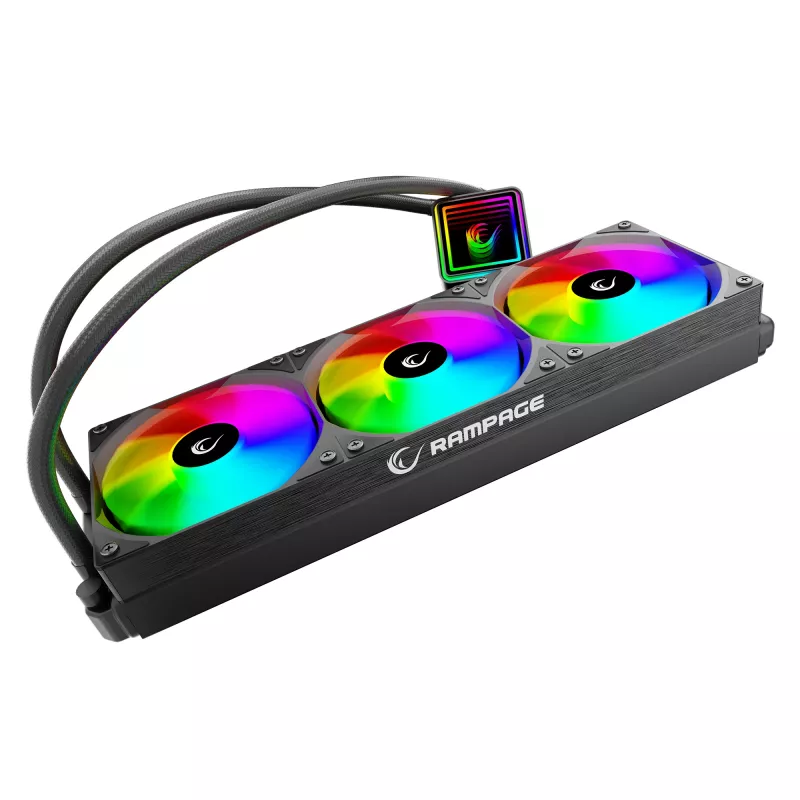 Rampage INFINITE V360 AIO Liquid CPU Cooler 360mm ARGB, Digital Temperature Display, Black
