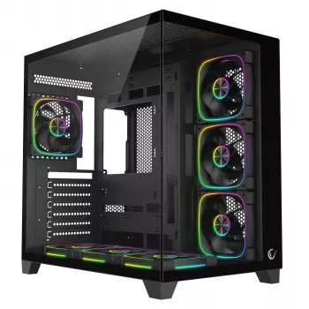 RAMPAGE SEALITE-BLACK Mid-Tower PC Case su grūdintu stiklu, 7x ARGB PWM ventiliatoriai, juoda