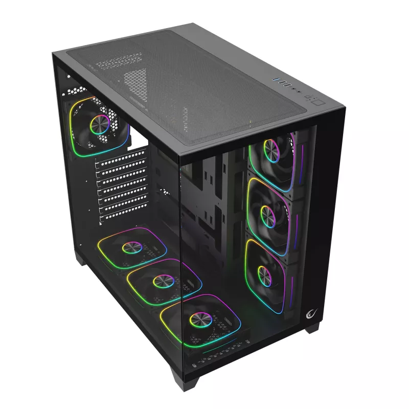 RAMPAGE SEALITE-BLACK Mid-Tower PC Case su grūdintu stiklu, 7x ARGB PWM ventiliatoriai, juoda