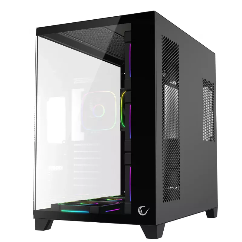 RAMPAGE SEALITE-BLACK Mid-Tower PC Case su grūdintu stiklu, 7x ARGB PWM ventiliatoriai, juoda