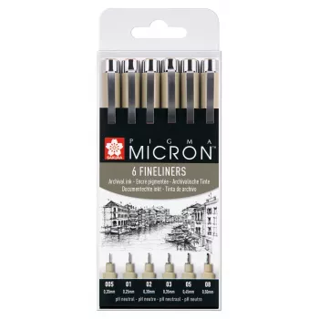 Sakura Pigma Micron Fineliner rašiklių rinkinys 6 vnt. juodi