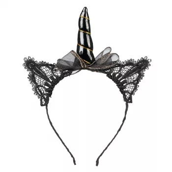Souza! Glynda Black Unicorn Headband with Lace Ears and Horn