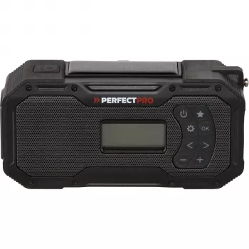 PerfectPro E-100 Avarinis Radijas su Saulės Baterija, Sukama Rankena, LED Žibintuvėliu, Power Bank, AM/FM, IPX3