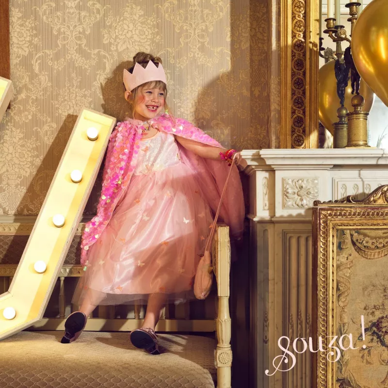 Souza! Rožinis apsiaustas su blizgučiais Laurence – kostiumas 8–10 m. vaikams