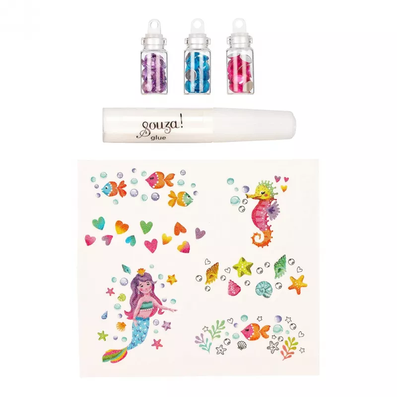 Souza! Glitter Tattoo Kit su Kristalais Undinėlė 5 vnt.