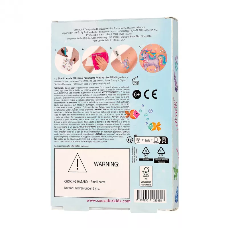 Souza! Glitter Tattoo Kit su Kristalais Undinėlė 5 vnt.