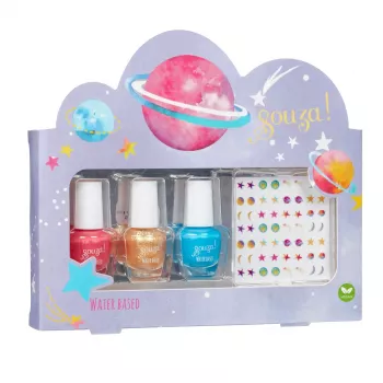SOUZA! Galaxy Children's Nail Polish Set - 3 Water-Based Peel-Off Nail Polishes with Stickers