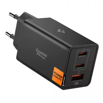 Spigen Essential EE673EU 67W GaN 3-Port USB-C/USB-A Wall Charger Black