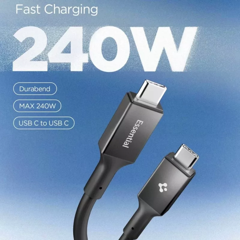 SPIGEN EB24012CC Essential USB-C to USB-C laidas 240W 120cm Juodas