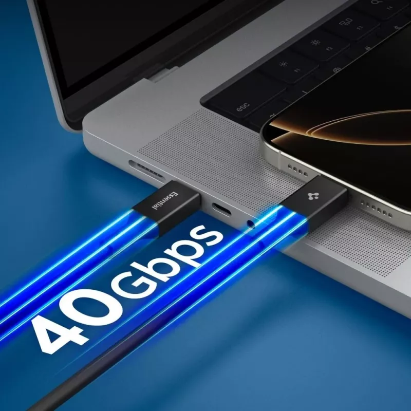 SPIGEN EB24012CC Essential USB-C to USB-C laidas 240W 120cm Juodas