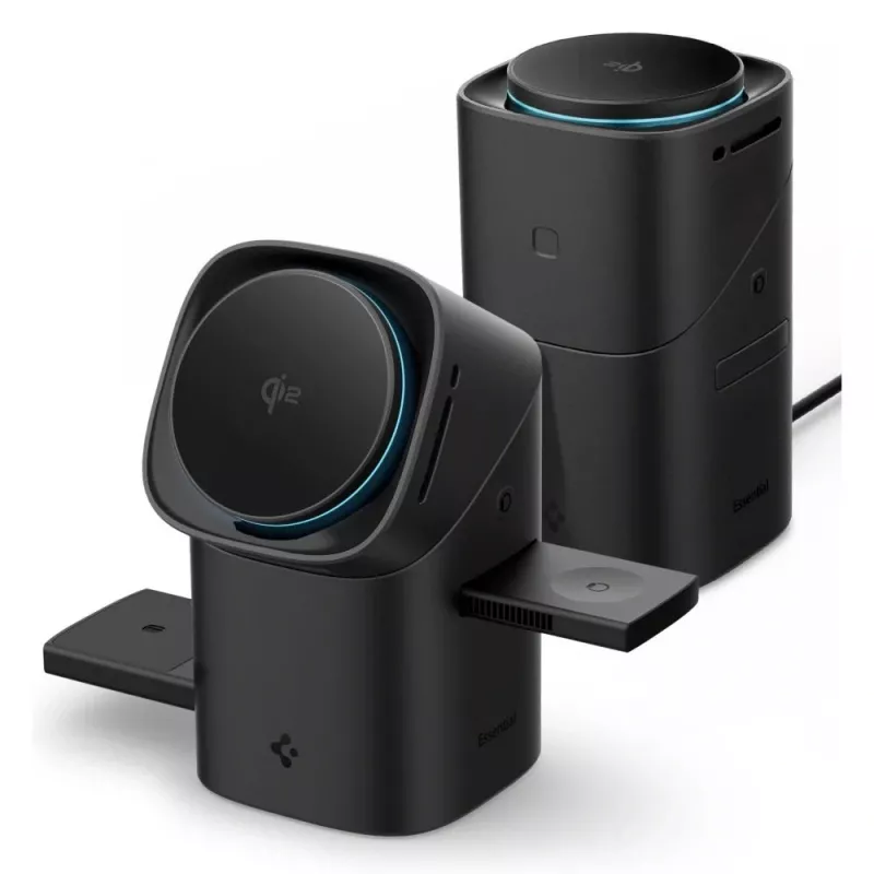 SPIGEN EF223MS Essential 3-in-1 Rotary Magnetic MagSafe Wireless Charger 15W Qi2 Black