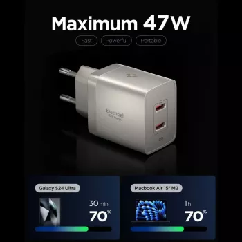 SPIGEN EE472EU-GAN Essential 2-Port Network Charger 47W Natural Titanium