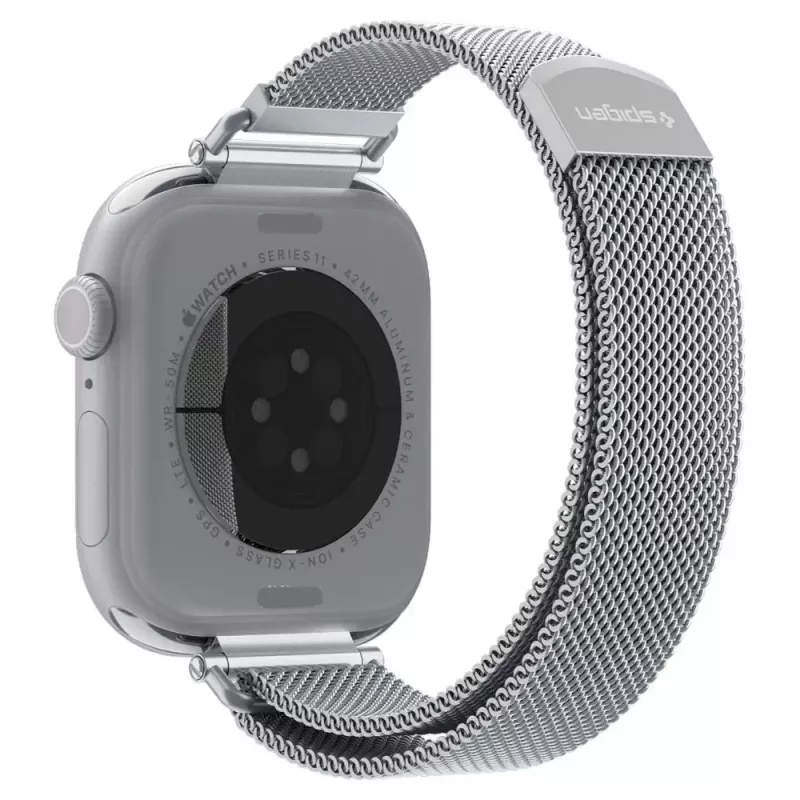 Spigen WBM4 nerūdijančio plieno apyrankė, skirta Apple Watch 8/9/10/11/SE (40/41/42 mm), sidabrinė