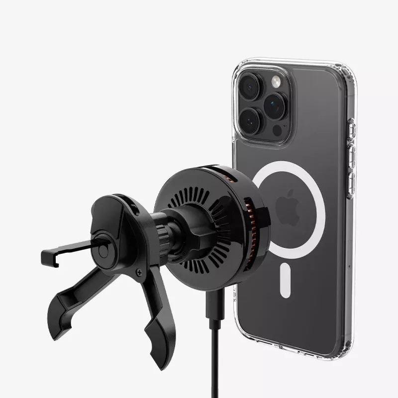 SPIGEN EV25MFAQ Essential Peltier Magnetic MagSafe Vent Car Mount Wireless Charger 25W Qi2.2 Black