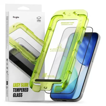 Ringke Easy Slide Grūdinto stiklo ekrano apsauga 2 vnt., skirta Apple iPhone 17 – juoda