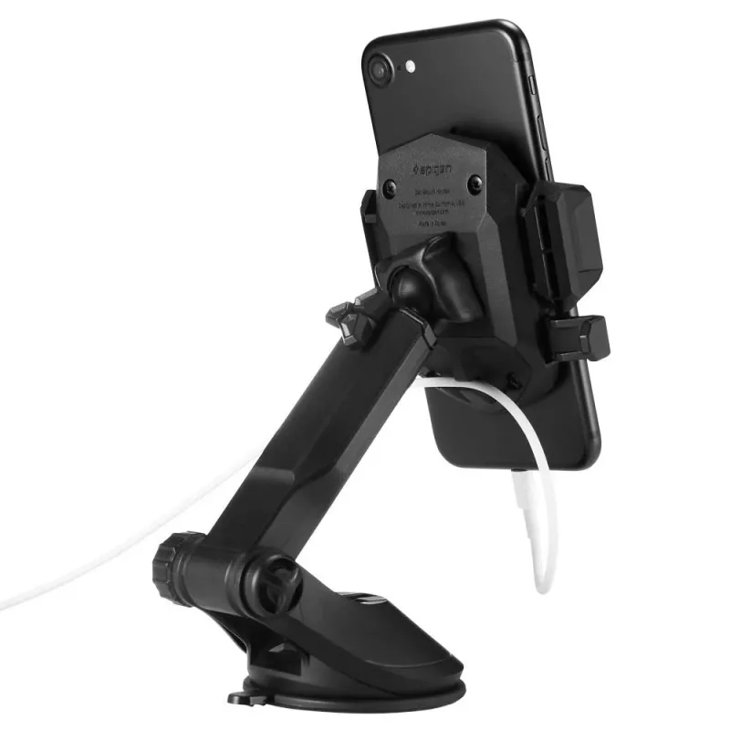 Spigen automobilinis laikiklis TS35 Kuel Series - universalus išmaniojo telefono laikiklis automobiliui su siurbtuku, teleskopine ranka, 360° sukimu, juodas