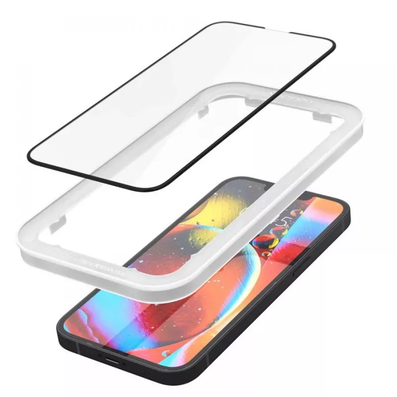 Spigen AlignMaster Glass Full Coverage Screen Protector, Apple iPhone 13/13 Pro/14/16E/17E, juodas (2 vnt.)