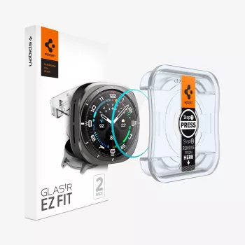 Spigen Glas.tR EZ Fit Grūdinto Stiklo Ekrano Apsauga, skirta Samsung Galaxy Watch Ultra (47 mm) – 2 vnt. Pakuotė – Skaidri