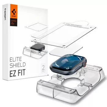 Spigen Elite Shield EZ Fit 2-Pack Hybrid Glass Screen Protector, skirta Apple Watch 10 (46 mm), skaidri