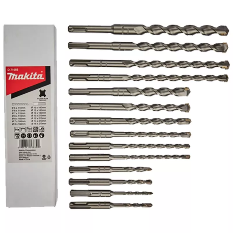 Makita SDS-PLUS gręžtuvų rinkinys 14 vnt. (5-14mm) plastikiniame dėkle D-71956