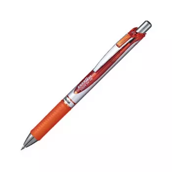 Pentel EnerGel Xm įtraukiamas gelinis rašiklis - oranžinis rašalas - 0,35 mm - sidabrinis korpusas su oranžiniais akcentais - guminė rankena - apvalus korpusas