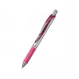 Pentel EnerGel Xm įtraukiamas gelinis rašiklis – rausvas rašalas, rausvas korpusas, sidabrinės detalės, 0,35 mm adatinis antgalis