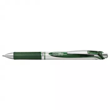 Pentel Energel BL77 rašiklis su žaliu rašalu, žaliu korpusu ir sidabriniais akcentais, 0,7 mm, vidutinis antgalis, vandens pagrindu, vienas vnt.