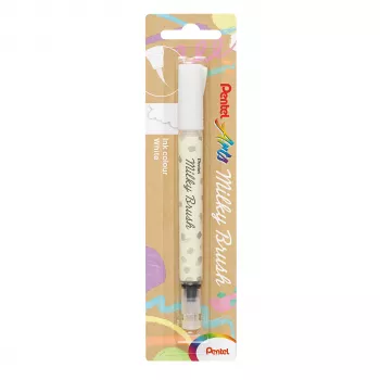 Pentel Milky Brush Pen White – nepermatomas baltas rašiklis šriftams, iliustracijoms ir rankdarbiams