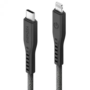 ENERGEA Flow USB-C to Lightning kabelis 1,5 m juodas 60 W 3A PD greitasis įkrovimas MFi sertifikuotas