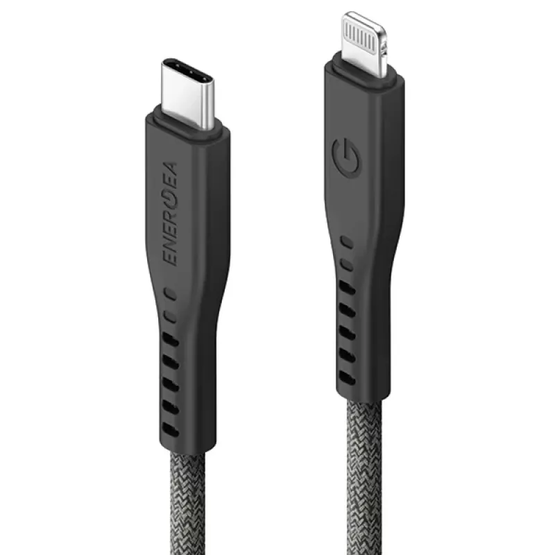 ENERGEA Flow USB-C to Lightning kabelis 1,5 m juodas 60 W 3A PD greitasis įkrovimas MFi sertifikuotas