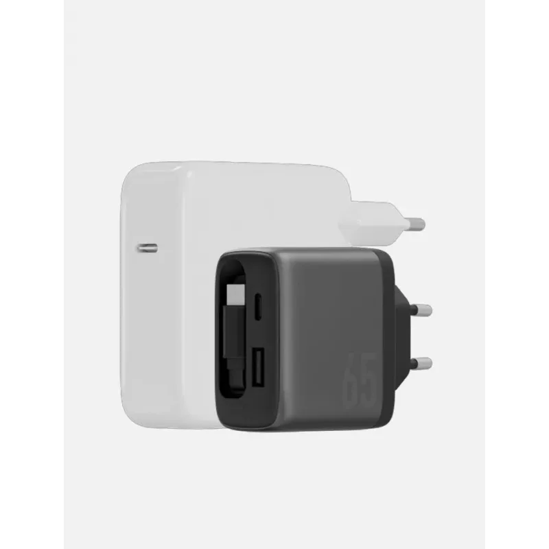 ENERGEA Ampcharge Arc 65W GaN USB-A/USB-C sieninis įkroviklis su įtraukiamu USB-C kabeliu, Gunmetal