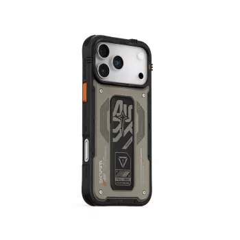 Skinarma Aegis Dėklas, skirtas iPhone 17 Pro, su magnetiniu įkrovimu ir laikikliu-stovu, pilkas