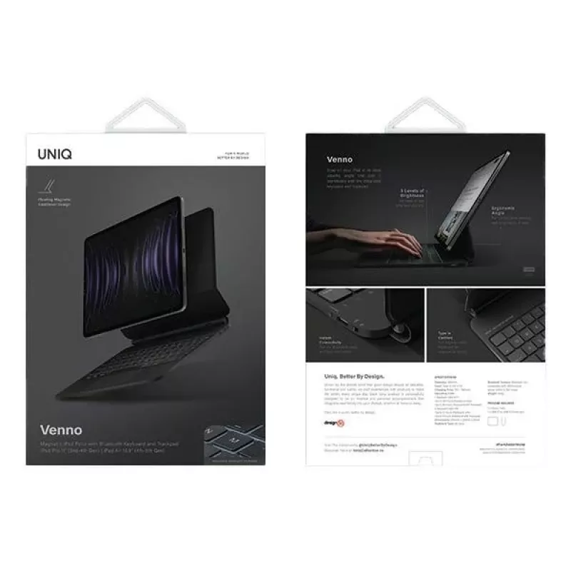UNIQ Venno Magnetic Smart Keyboard Case, skirta iPad Pro 11 (2022/2021) ir iPad Air 10.9 (2022/2020) - Ebony Black