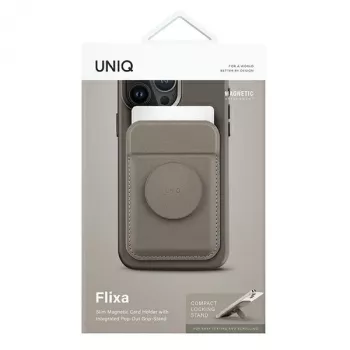 UNIQ Flixa Magnetinė Kortelių Piniginė su Pėdeliu Pilkai Pilka MagSafe