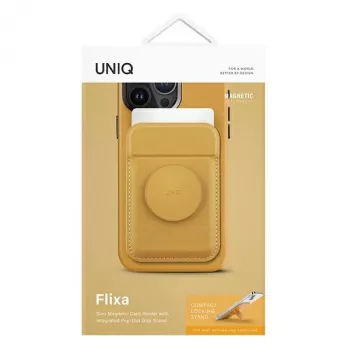 UNIQ Flixa Magnetinė Kortelių Piniginė su Pėdeliu Kanarų Geltona MagSafe